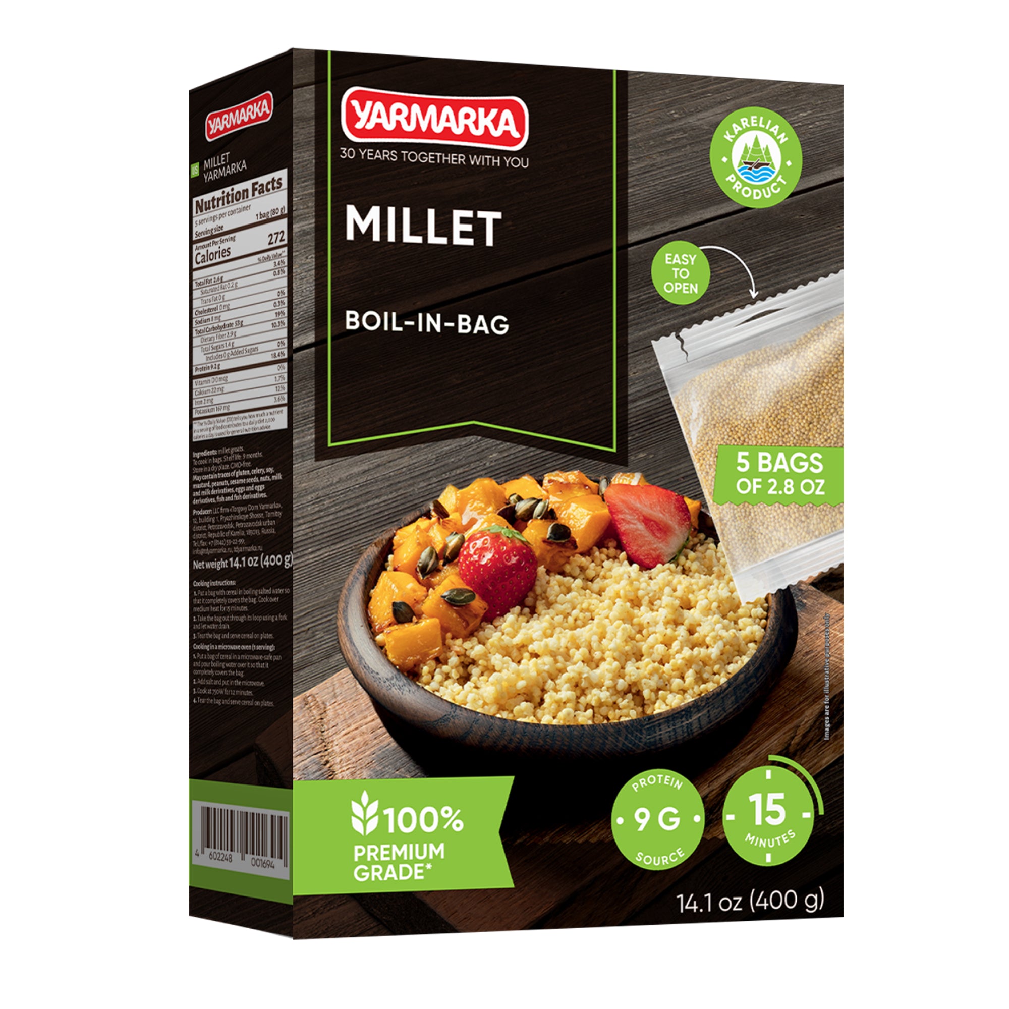 Yarmarka Millet Grain Boil-in-Bag – 5 × 80g (14.1 oz) Psheno