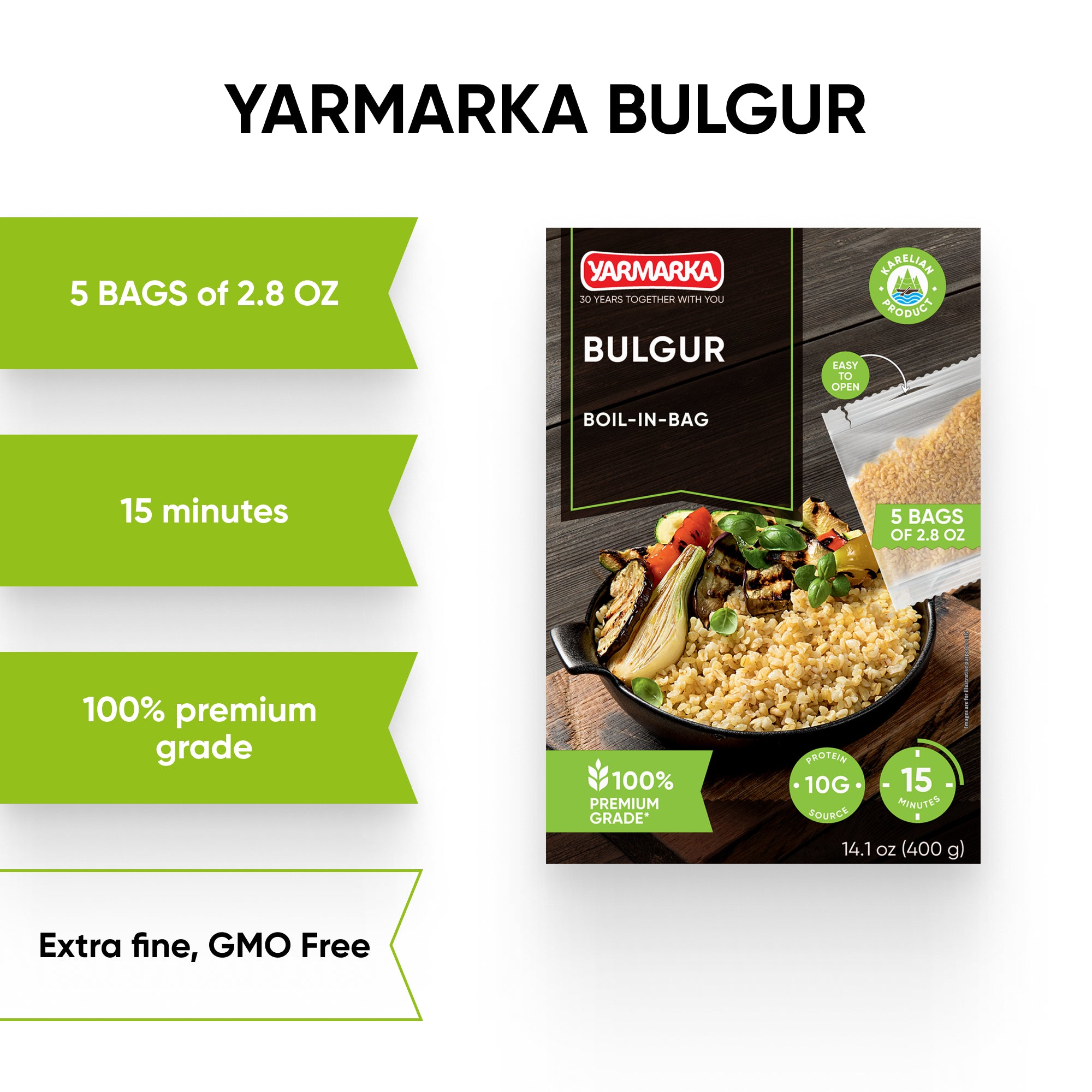 Yarmarka Boil-in-Bag Bulgur Wheat – 5×80g (14.1 oz)