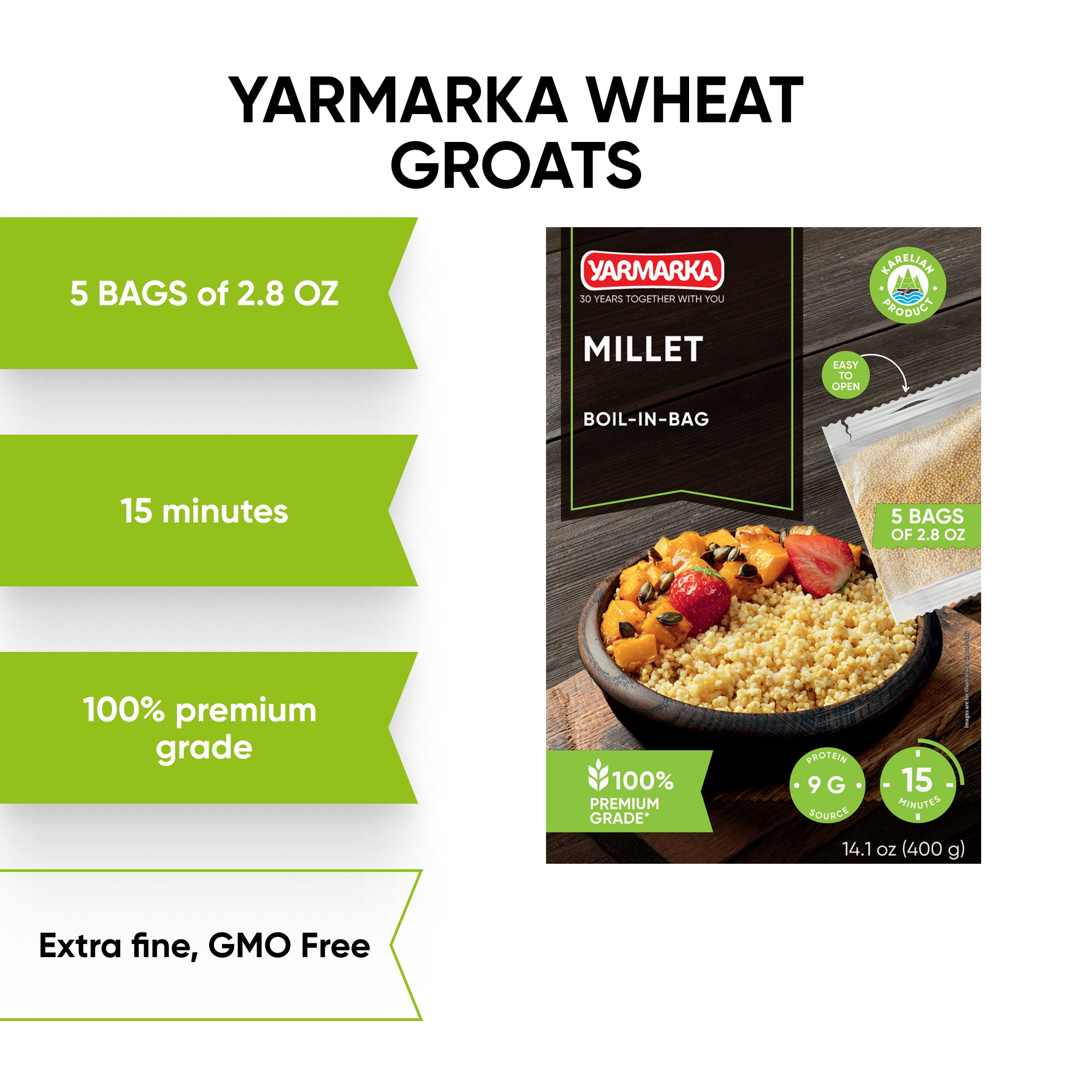 Yarmarka Millet Grain Boil-in-Bag – 5 × 80g (14.1 oz) Psheno