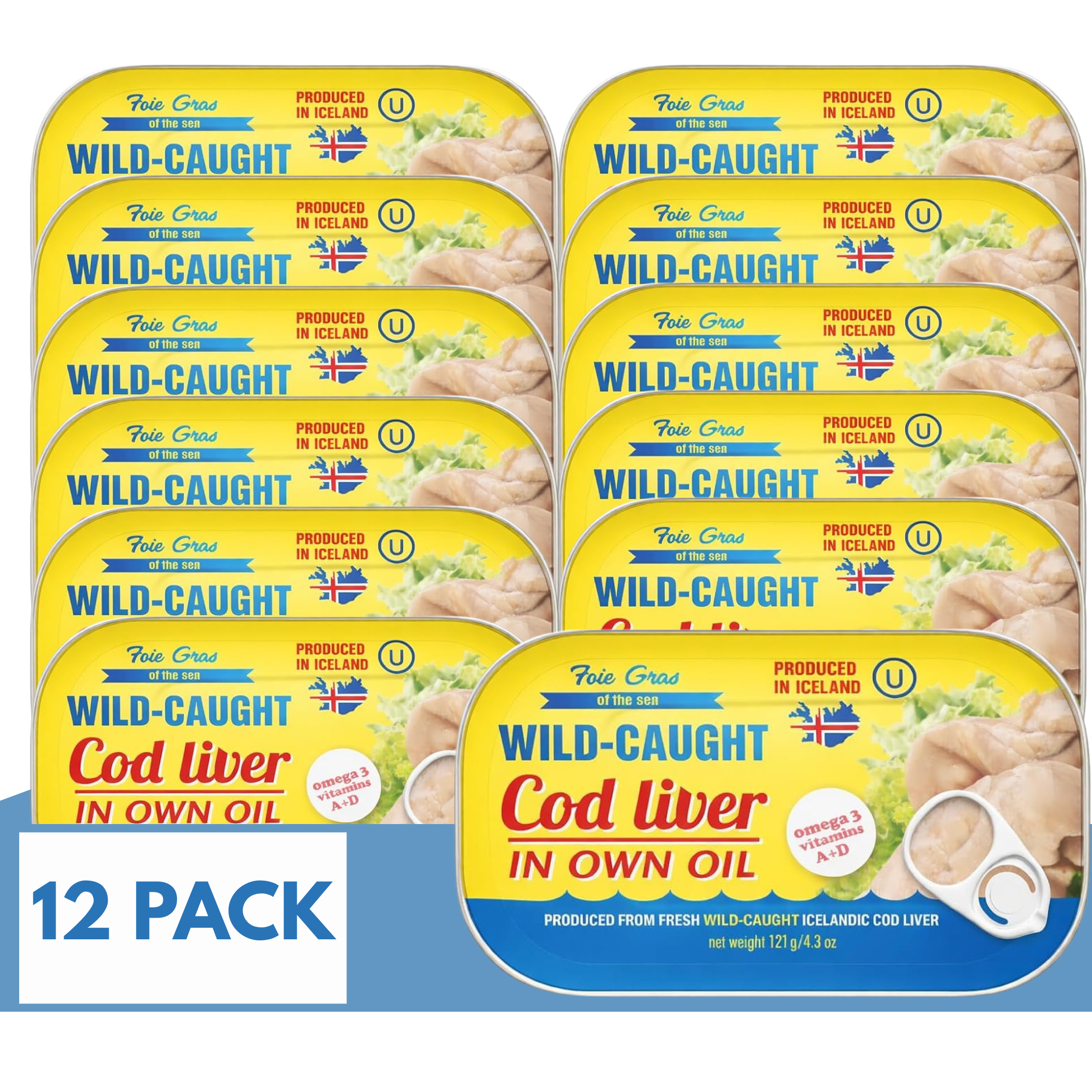 Foie Gras of the Sea Icelandic Wild Caught Cod Liver - Canned in Own Oil, 4.3 oz