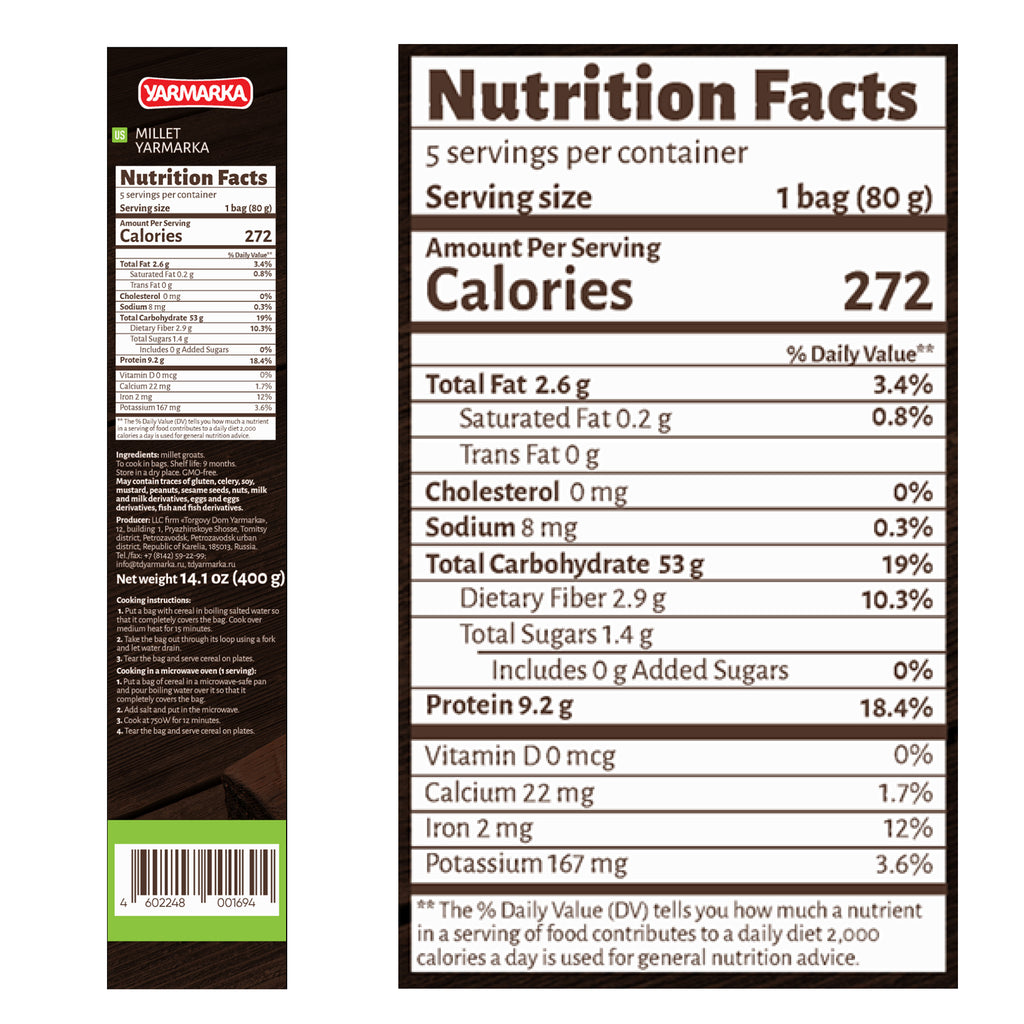 Yarmarka Millet Grain Boil-in-Bag – 5 × 80g (14.1 oz) Psheno