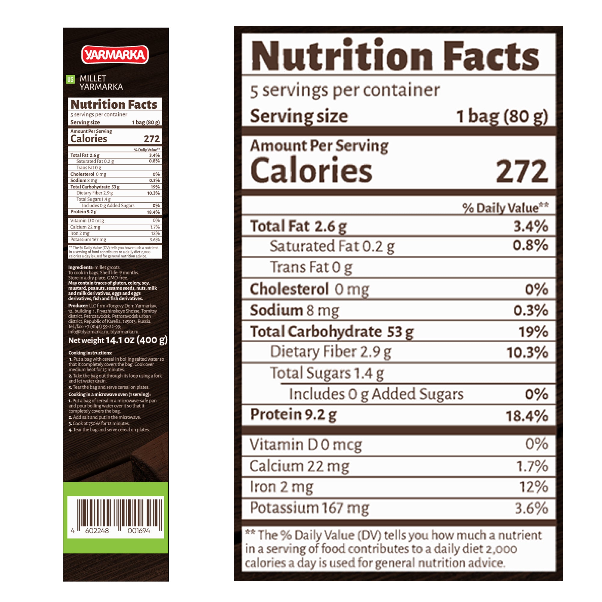 Yarmarka Millet Grain Boil-in-Bag – 5 × 80g (14.1 oz) Psheno