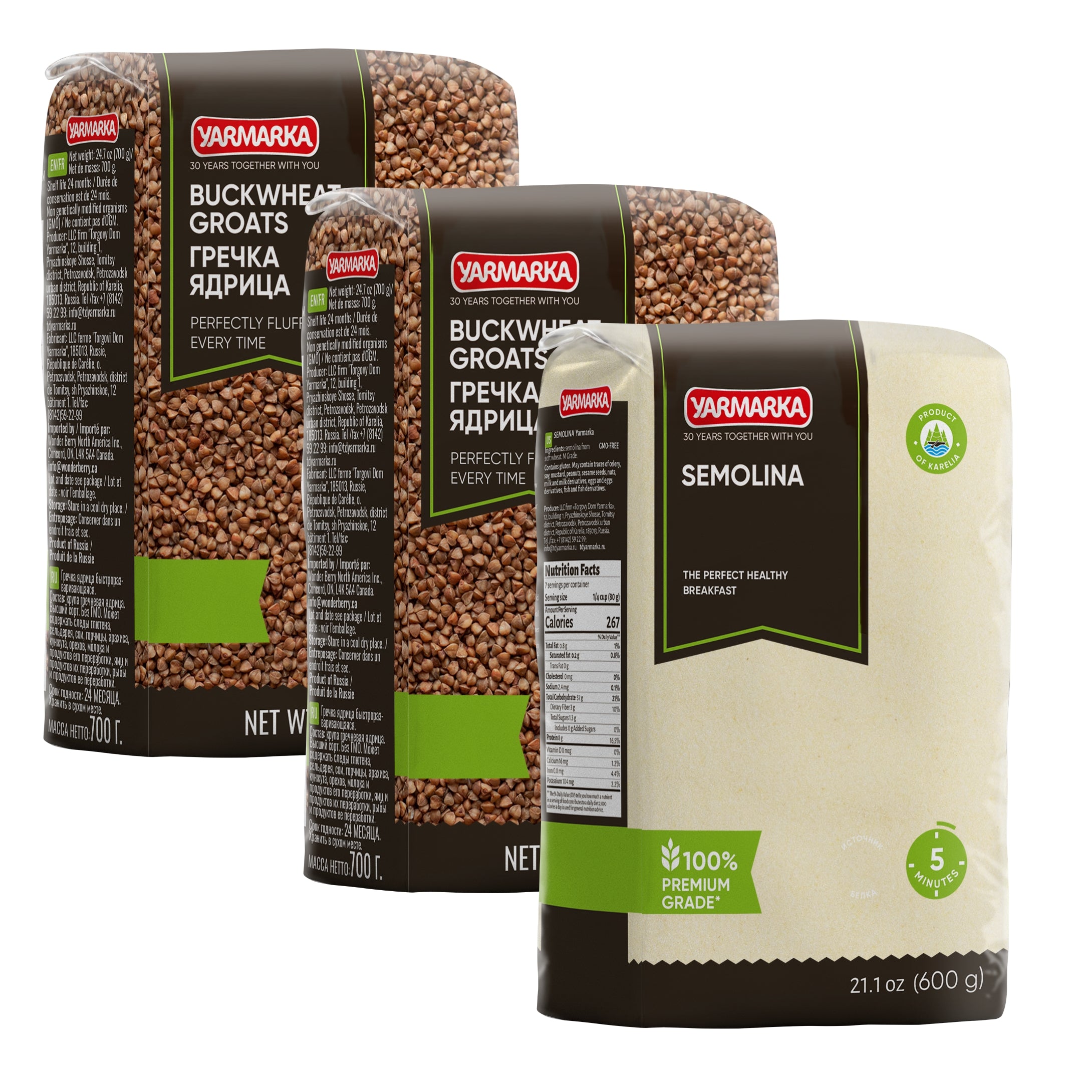 Yarmarka Semolina & Buckwheat Variety 3-Pack Pantry Bundle