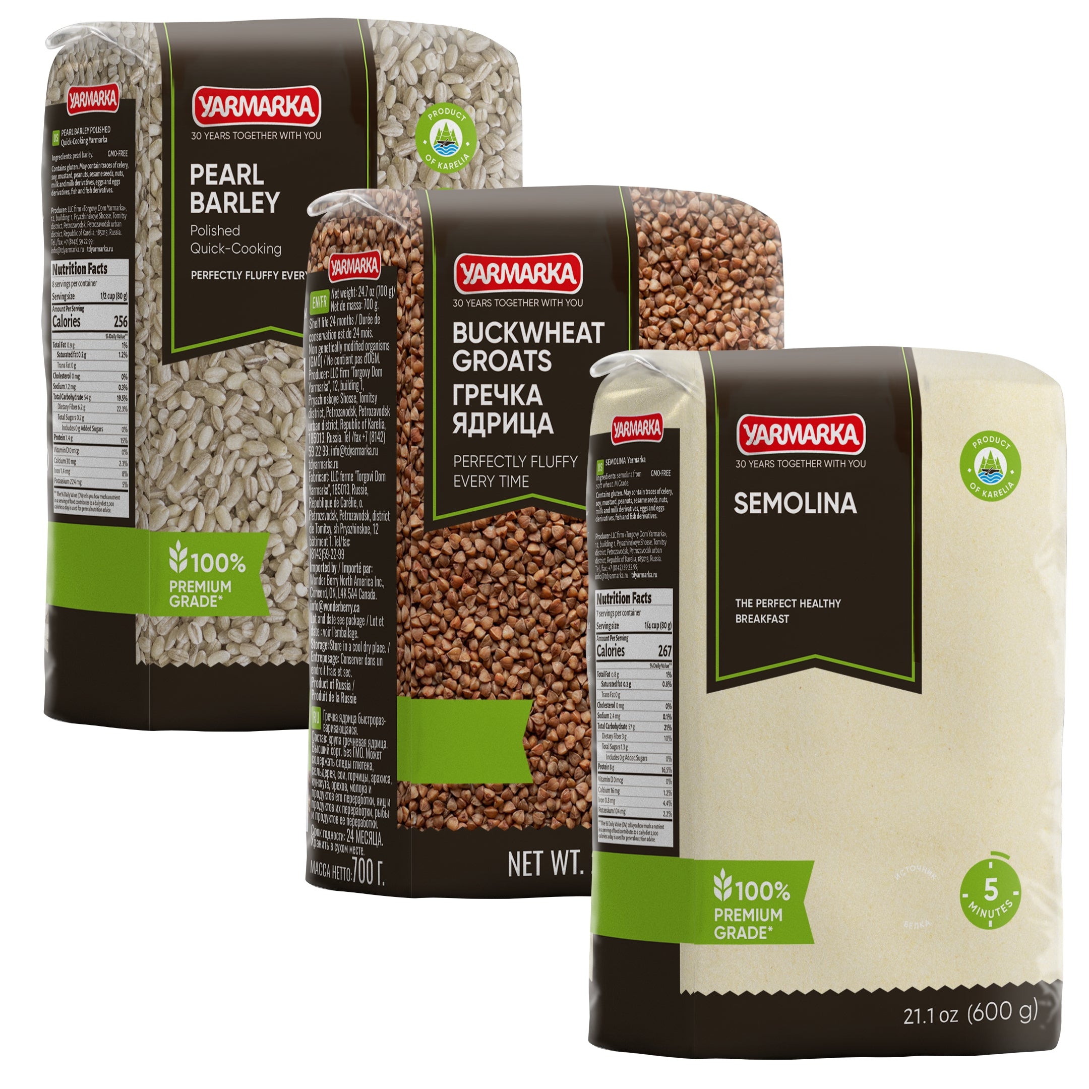 Yarmarka Semolina, Pearl Barley & Buckwheat Variety Pack