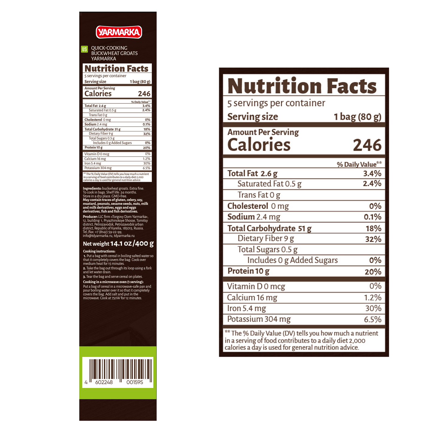 Yarmarka Boil-in-Bag Buckwheat Groats – 5 x 80g (14.1 oz)