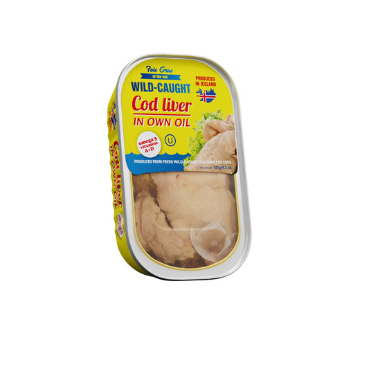 Foie Gras of the Sea Cod Liver in Own Oil & Juice 4.3 oz - Transparent Lid