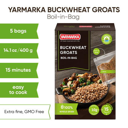 Yarmarka Boil-in-Bag Buckwheat Groats – 5 x 80g (14.1 oz)