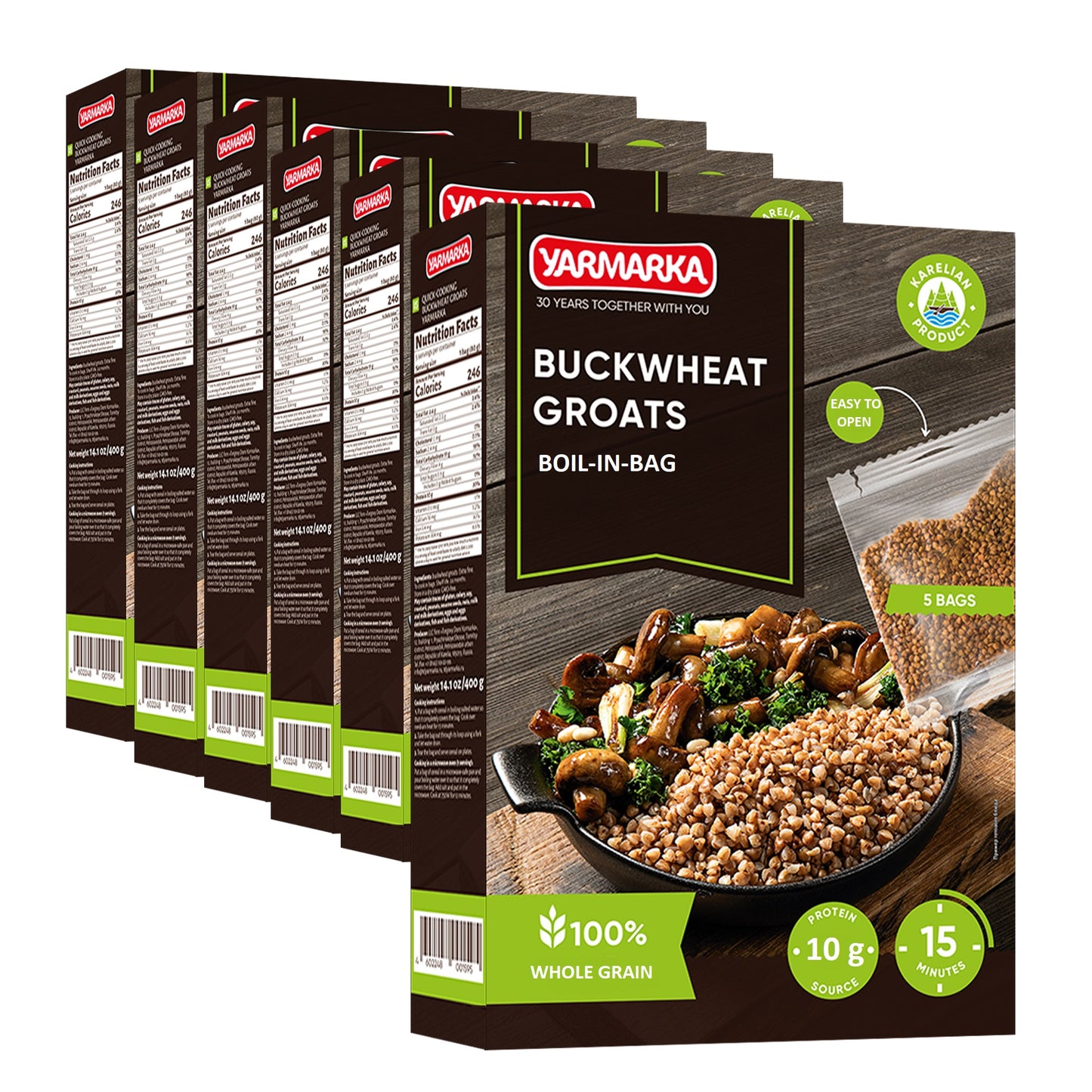 Yarmarka Boil-in-Bag Buckwheat Groats – 5 x 80g (14.1 oz)