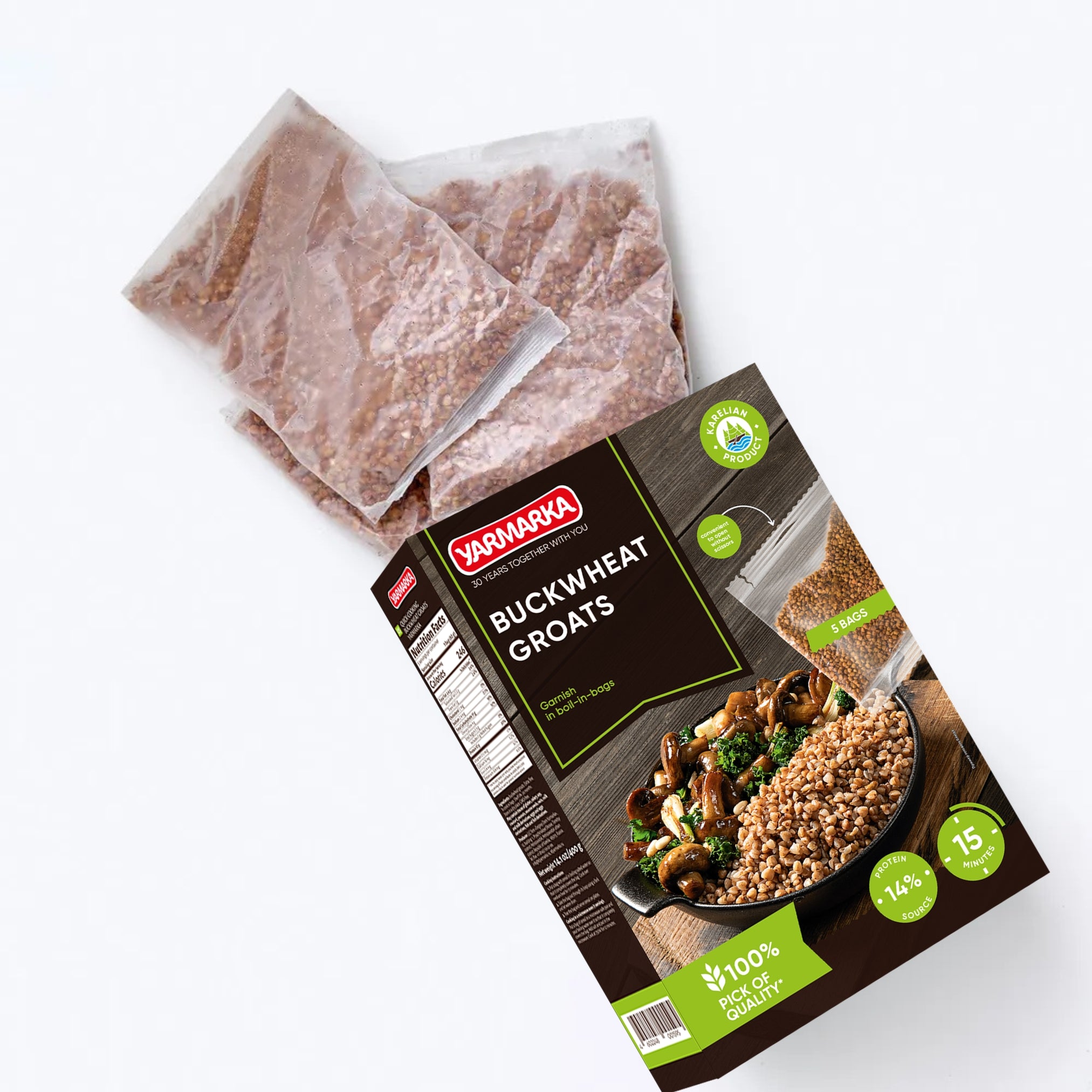 Yarmarka Boil in Bag Grains Bundle Buckwheat, Bulgur, Pearl Barley - 5 * 80g bags each